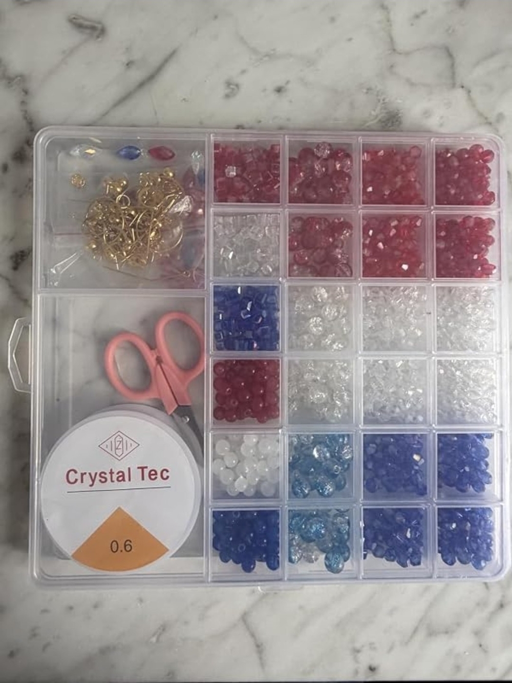 Bead Kit with Pink Scissors and Assorted Blue, Pink, Clear Beads